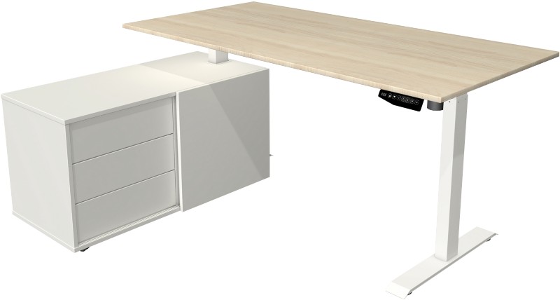 Kerkmann Move 1 Sitz-Stehschreibtisch Rechteckig Ahorn T-Fuß 3 Schübe 1.650 (B) x 1.350 (T) x 1.230 (H) mm Melamin, Stah...