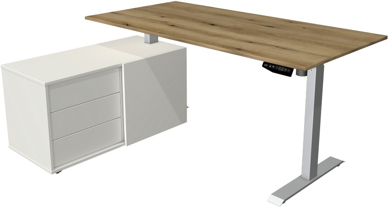 Kerkmann Move 1 Sitz-Stehschreibtisch Rechteckig Eiche T-Fuß 3 Schübe 1.650 (B) x 1.350 (T) x 1.230 (H) mm Melamin, Stah...