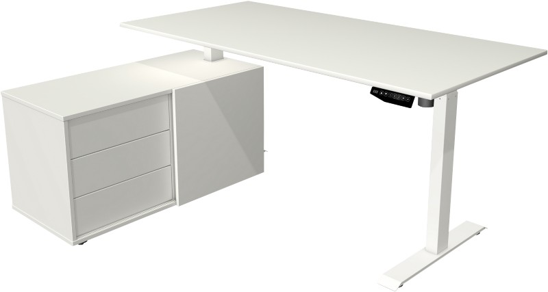 Kerkmann Move 1 Sitz-Stehschreibtisch Rechteckig Weiß T-Fuß 3 Schübe 1.650 (B) x 1.350 (T) x 1.230 (H) mm Melamin, Stahl
