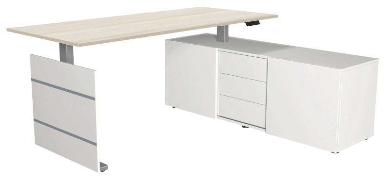 Thumbnail - Kerkmann Move 3 Tube Sitz-Stehschreibtisch Ahorn T-Fuß 3 Schübe 1.860 (B) x 1.650 (T) x 1.200 (H) mm