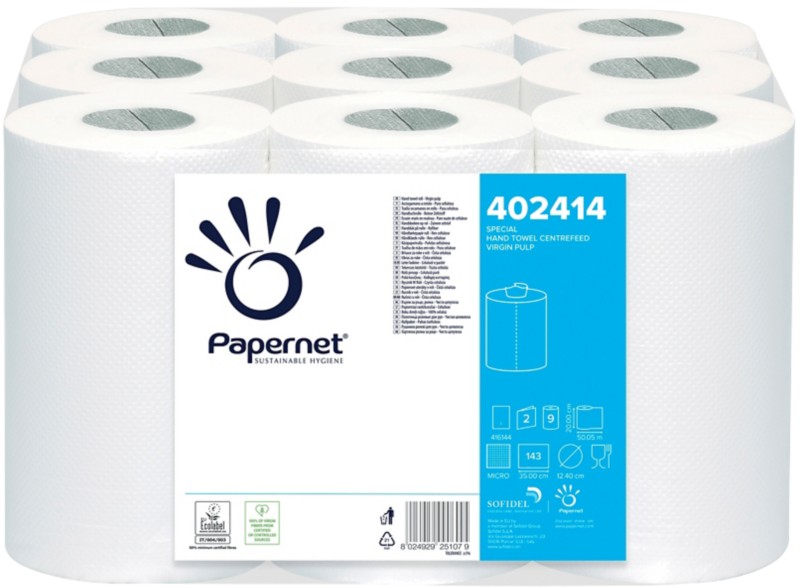 Papernet Papierhandtücher Weiß 2-lagig 402414 9 Rollen à 143 Blatt