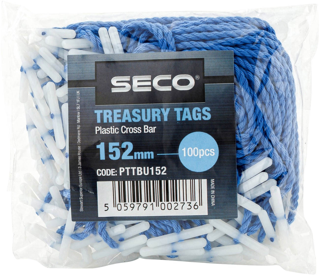 Seco Treasury Tags 152 Mm Blue Plastic Pack Of 100