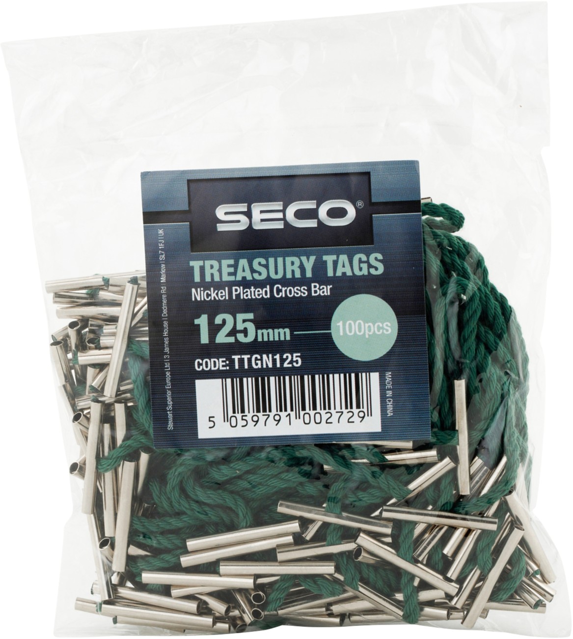 Seco Treasury Tags Metal Green 125 Mm Pack Of 100
