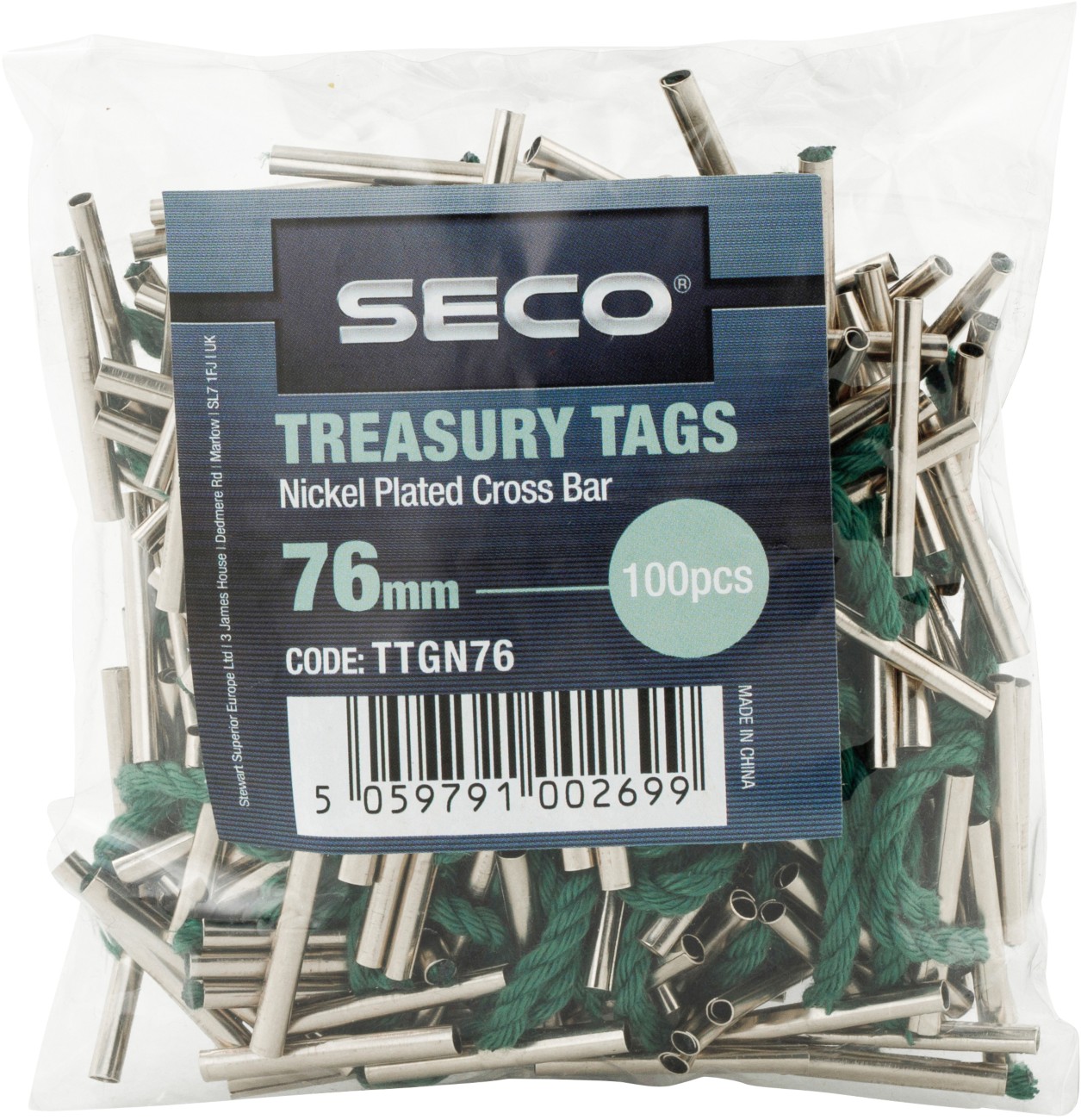 Seco Treasury Tags Metal Green 76 Mm Pack Of 100