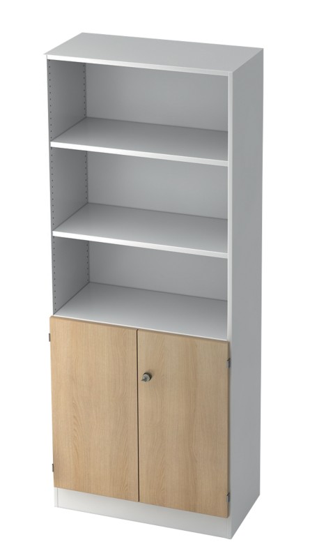 Hammerbacher Schrank Melamin 4 Fachböden 800 x 420 x 2.004 mm Eiche Weiß Mit Aufbau