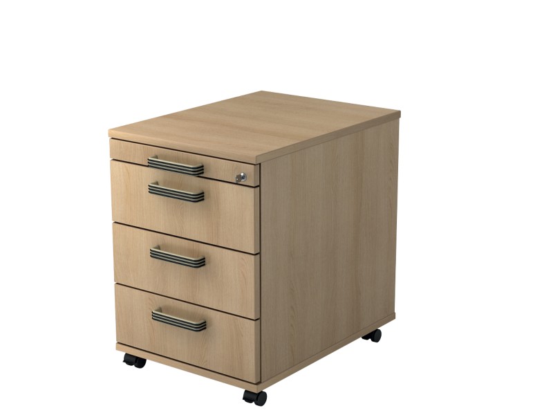 Thumbnail - Hammerbacher Rollcontainer 4 Schübe abschließbar 428 x 580 x 590 mm Eiche