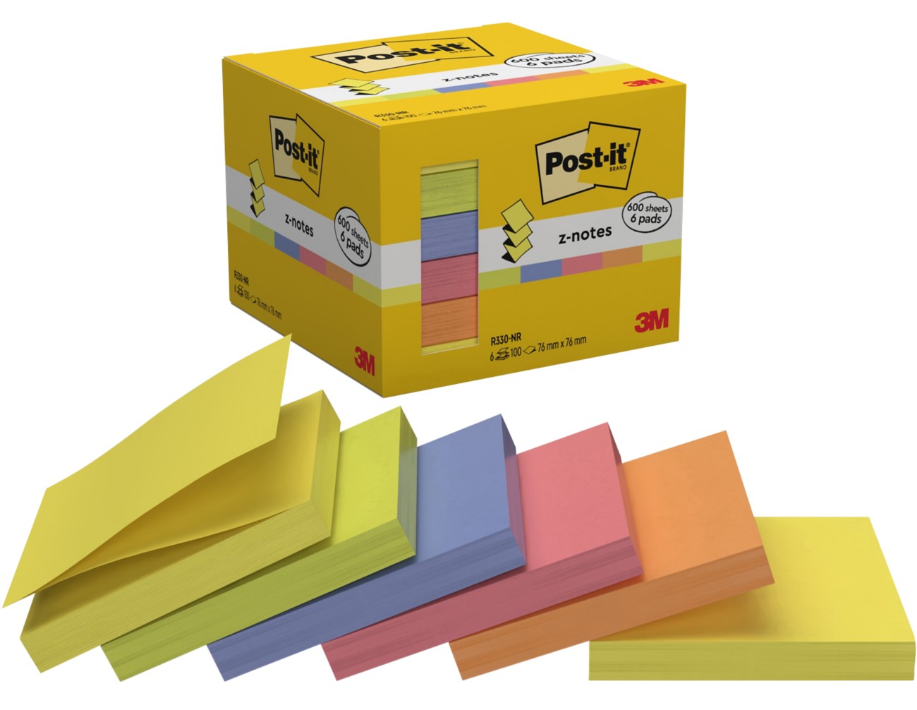 Post-It Sticky Z-Notes Square 76 X 76 Mm Assorted R-330Nr 6 Pads Of 100 Sheets