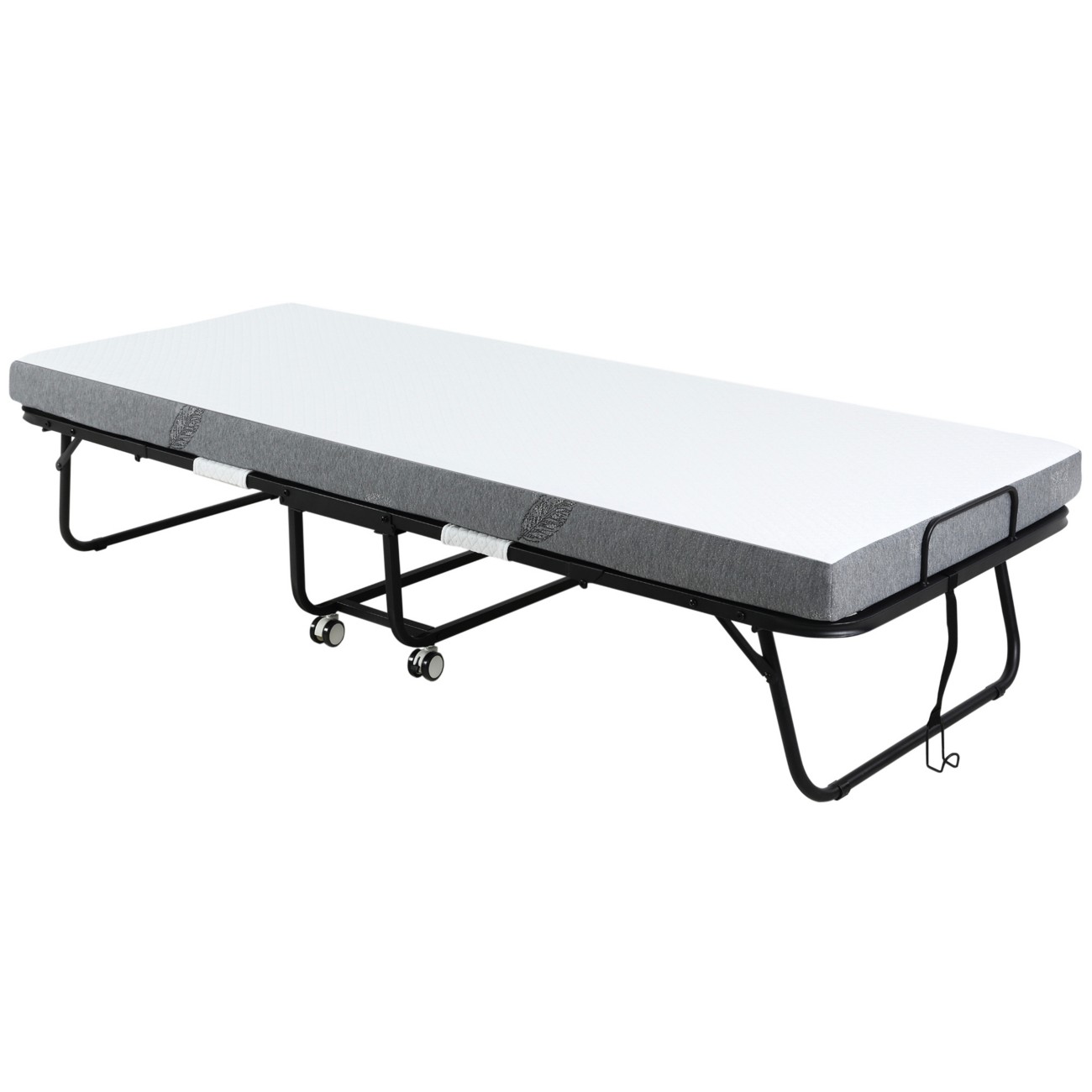 Homcom Folding Bed With 10Cm Mattress, Portable Foldable Guest Bed With Wheels - Image 9