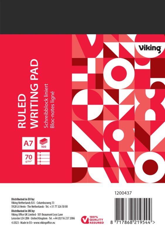 Viking Notizblock DIN A7 Liniert Geheftet Oben gebunden Papier Softcover Rot Perforiert 200 Seiten 10 Stück