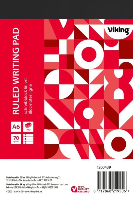 Viking Notizblock DIN A6 Liniert Geheftet Oben gebunden Papier Softcover Rot Perforiert 200 Seiten 5 Stück
