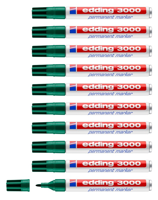 edding 3000 Permanentmarker Mittel Rundspitze 3 mm Grün Nachfüllbar Wasserbeständig 10 Stück
