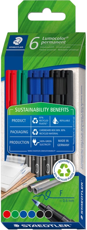 STAEDTLER Lumocolor 318 C6-1 Permanentmarker Recycled - Farbig sortiert 6 Stück