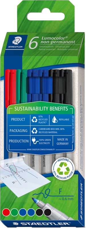 STAEDTLER Lumocolor 316 C6-1 OHP-Marker Recycled - Farbig sortiert 6 Stück