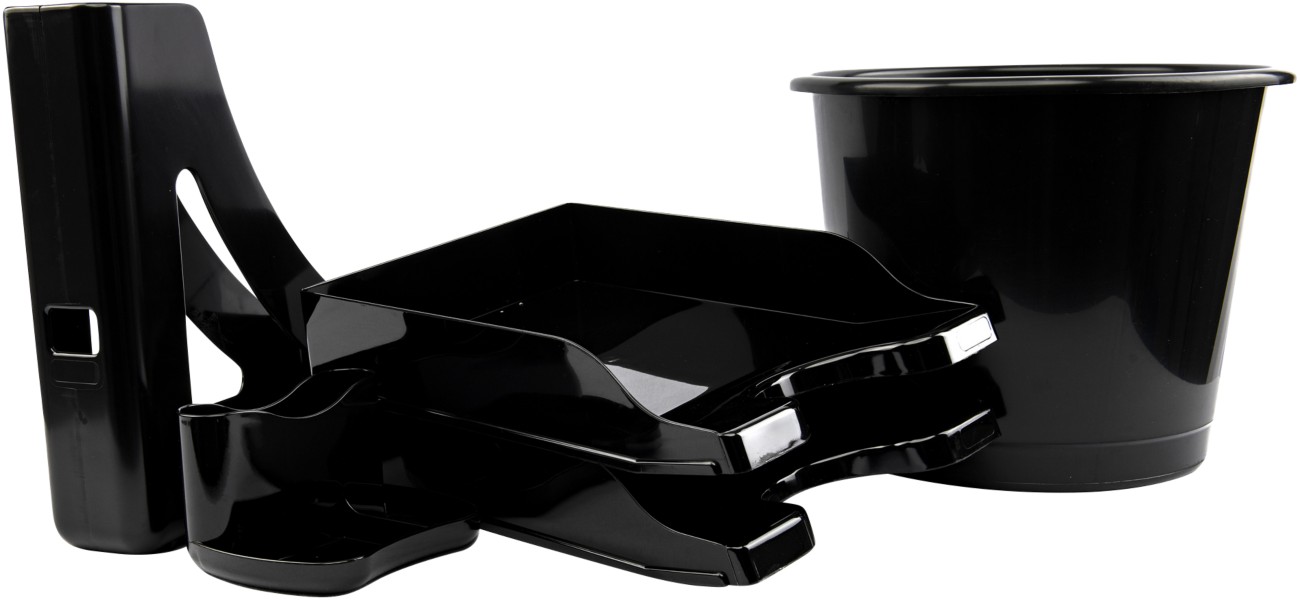 Deflecto Desk Organiser Plastic Black Set Of 5