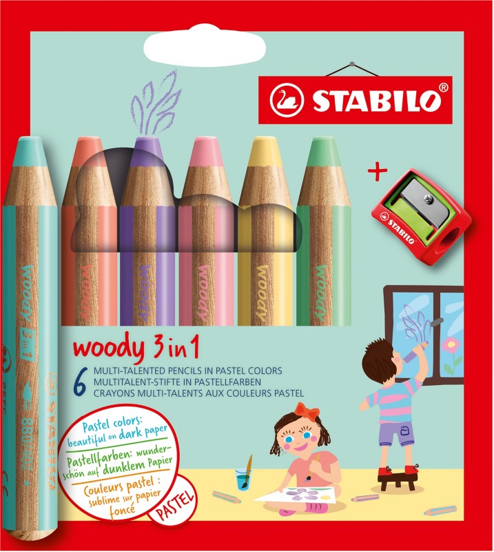 Thumbnail - STABILO woody 3 in 1 Pastell Buntstifte Farbig sortiert 8806-3 6 Stück