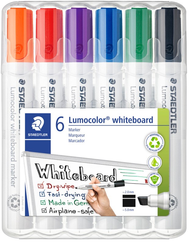 Thumbnail - STAEDTLER Lumocolor Whiteboard Marker Farbig sortiert Keilspitze 5 mm 6 Stück