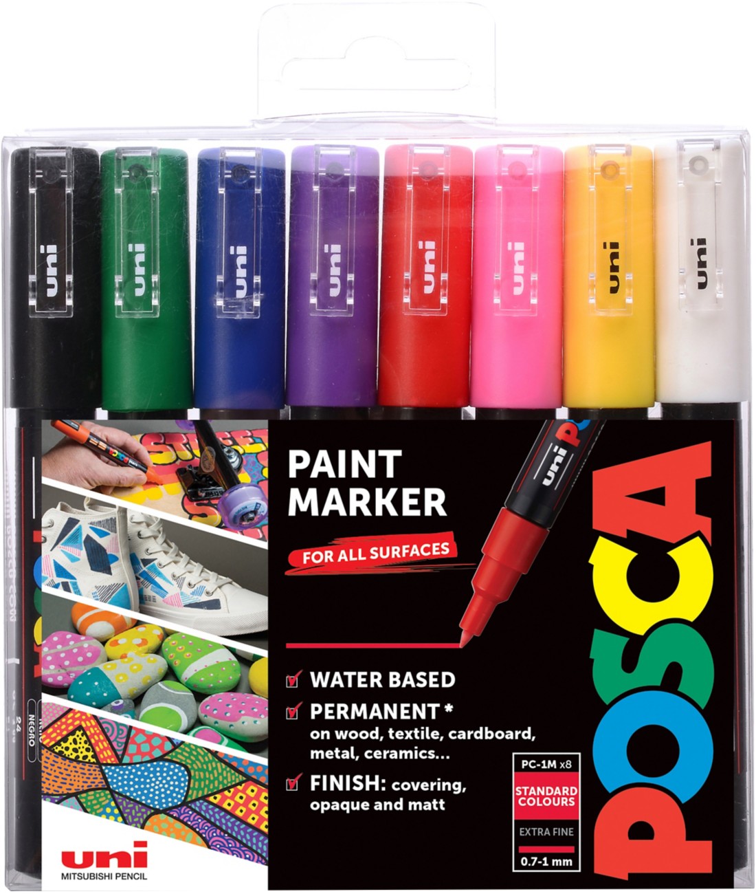 Posca 153544382 Permanent Paint Marker Assorted Fine Bullet - 0.7 Mm Pack Of 8