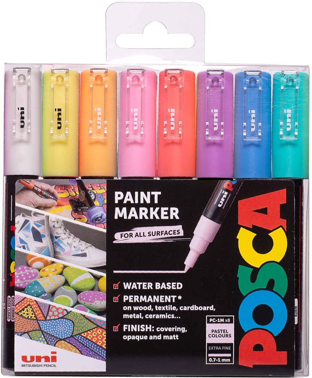 Posca 238212173 Permanent Paint Marker Assorted Fine Bullet - 0.7 Mm Pack Of 8