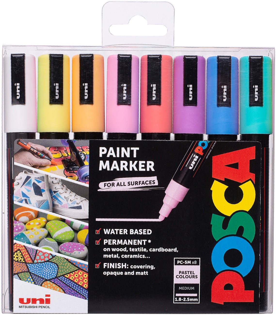 Posca 238212175 Permanent Paint Marker Assorted Broad Bullet 1.8 - 2.5 Mm Pack Of 8