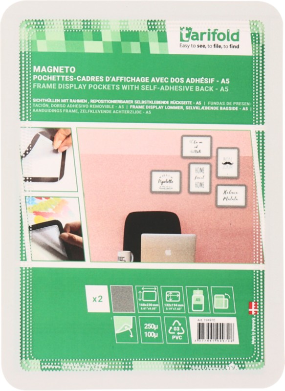 Djois Magneto DIN A5 Inforahmen Selbstklebend Grau PP, PVC 194970 16,8 (B) x 0,2 (T) x 23 (H) cm 2 Stück