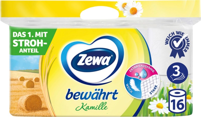 Zewa Bewährt Toilettenpapier 3-lagig Kamille Weiß 16 Rollen à 150 Blatt