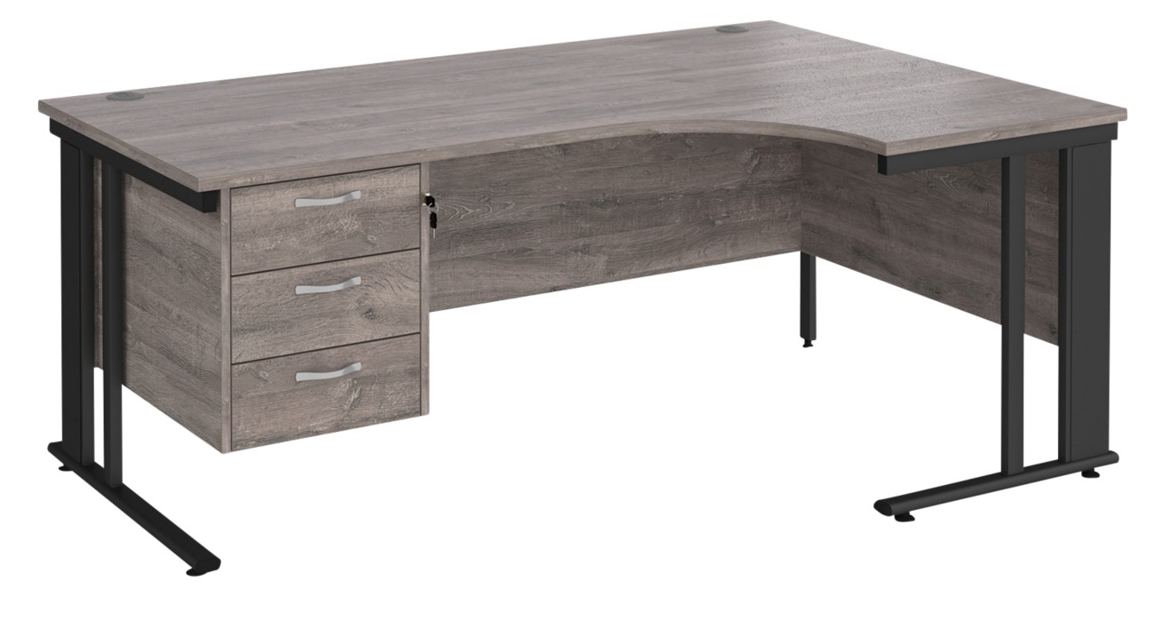 Dams International Maestro 25 Right Hand Corner Desk Grey Oak Cantilever 3 Drawers 1,800 (W) X 1,200 (D) X 725 (H) Mm Wood