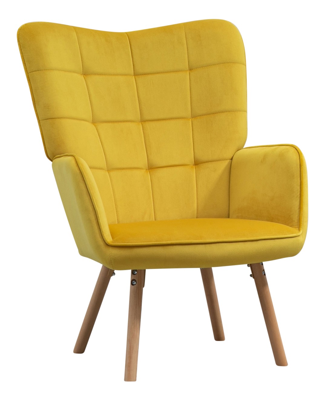 Homcom Unisex Yellow Modern Accent Chair Velvet-Touch Tufted Wingback Armchair Wood Legs In - Image 5