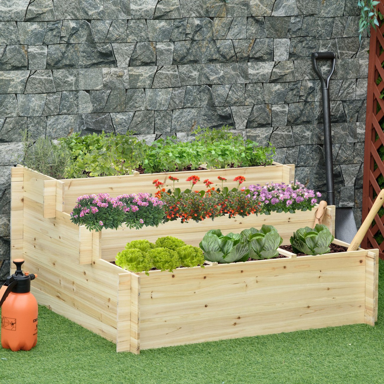 Outsunny Garden Bed Fir Wood 117 (W) X 100 (D) X 54 (H) Cm Natural Wood