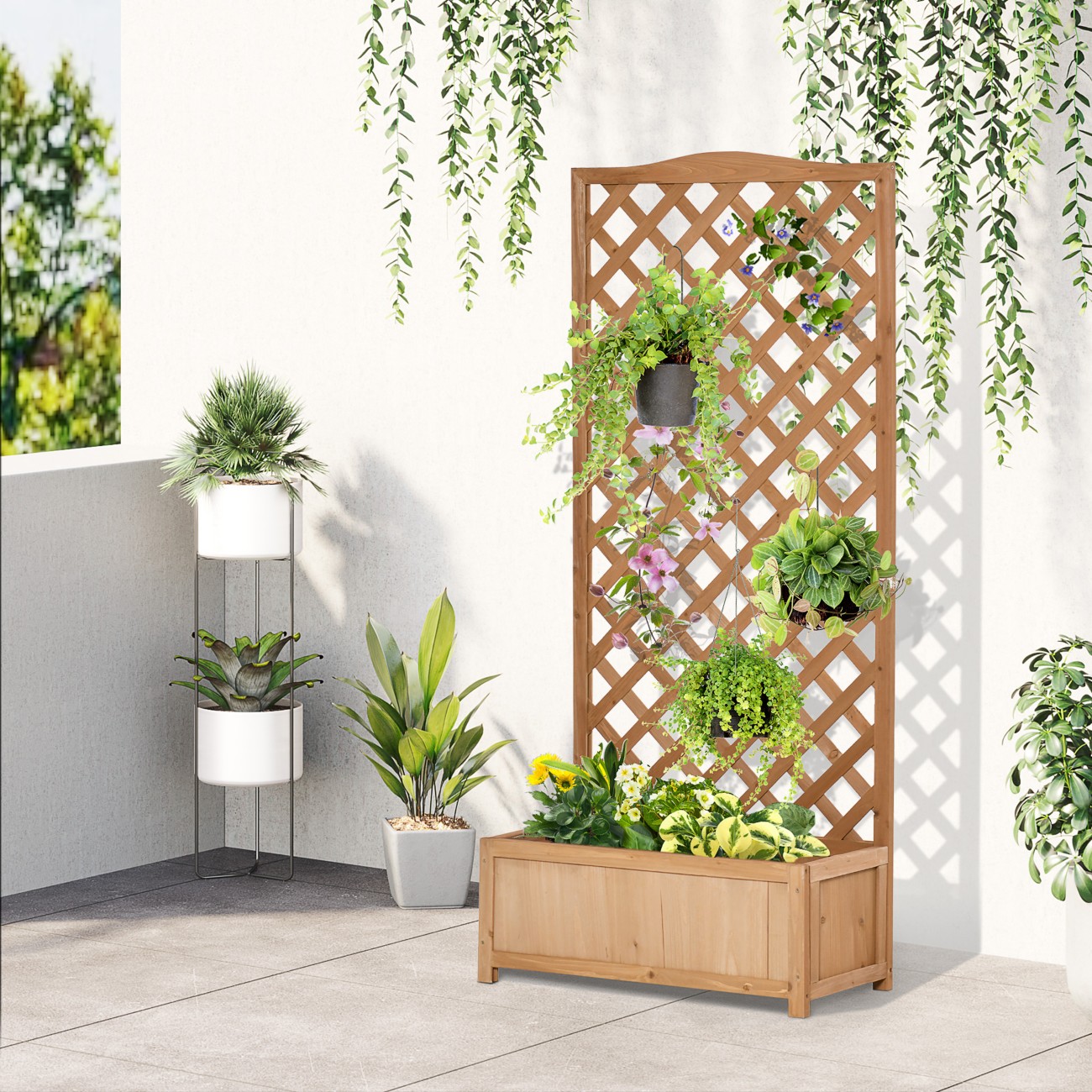 B&Q - Garden Wooden Planter Box With Trellis Flower Raised Bed Brown - Image 5