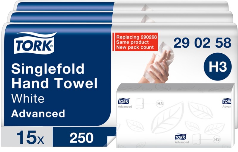 Tork Falthandtücher V-falz Weiß 2-lagig 290258 15 Stück à 250 Blatt