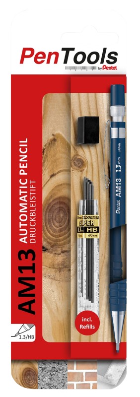 Pentel Druckbleistift-Set AM13 1,3 mm Schwarz mit 8 Nachfüllminen