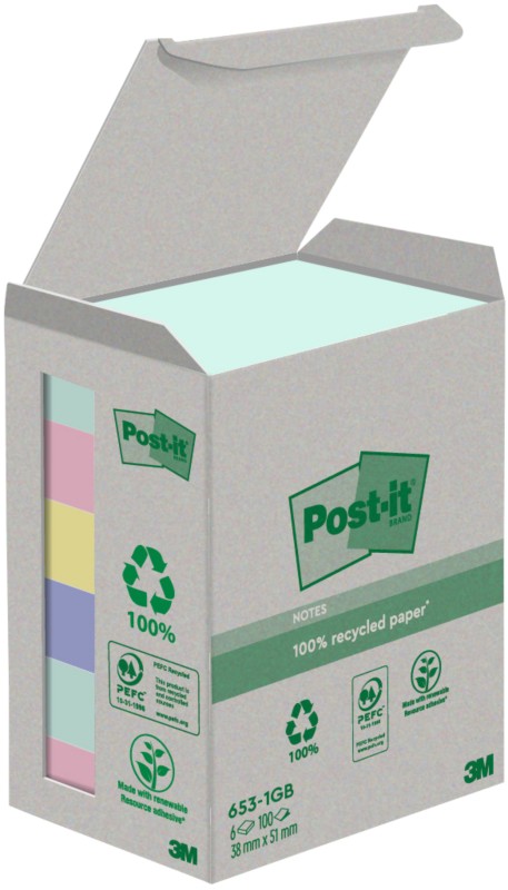 Thumbnail - Post-it Haftnotizen Farbig Sortiert 38 x 51 mm 100 Blatt 6 Stück