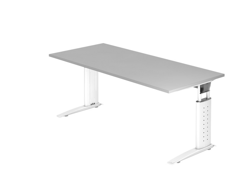 Thumbnail - Hammerbacher VUS Höhenverstellbar Schreibtisch Rechteckig Grau C-Fuß 1.800 (B) x 800 (T) x 860 (H) mm Spanplatte, Stahl