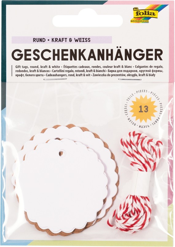 Folia Papier-Geschenkanhänger Rund Mattbraun, Weiß 11 x 3 x 14,5 cm Packung mit 12 Stück