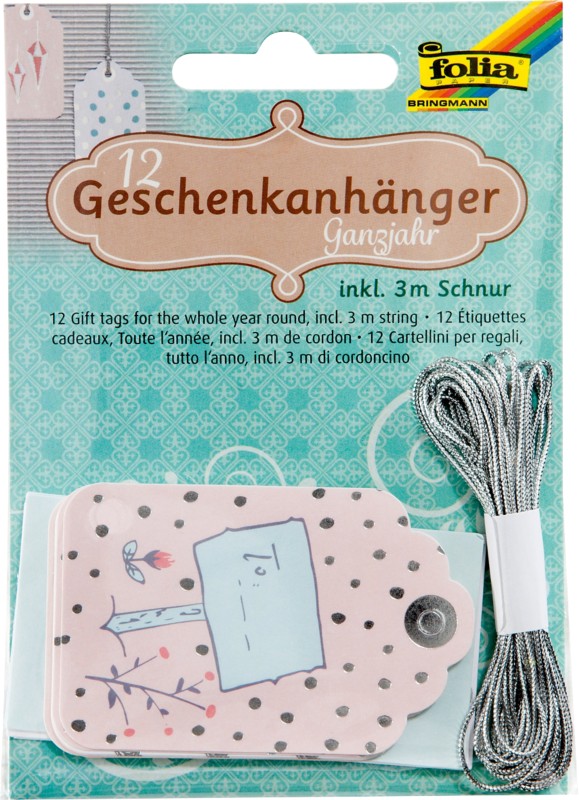 Folia Papier-Geschenkanhänger Matt Das ganze Jahr über Sortiert 11 x 3 x 14,5 cm 12 Stück