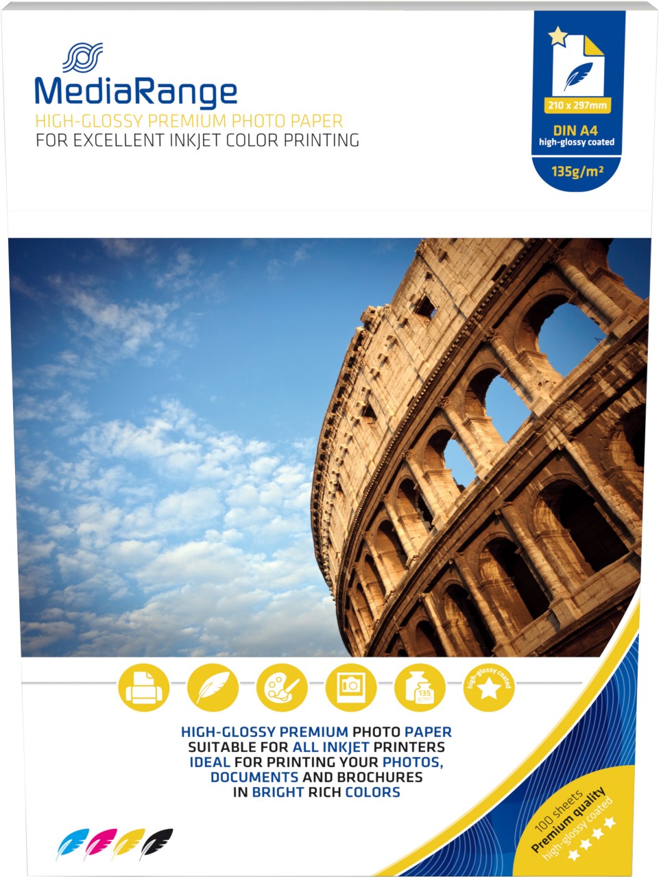 MediaRange Inkjet Fotopapier Glänzend DIN A4 135 g/m² Weiß 100 Blatt