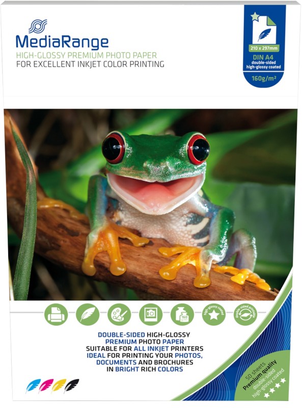 Thumbnail - MediaRange Inkjet Fotopapier Glänzend DIN A4 160 g/m² Weiß 50 Blatt