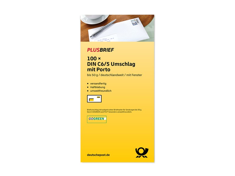 Deutsche Post Briefsegler 1,00 ¤ Abziehstreifen Vorgedruckte Briefumschläge Weiß 114 mm (H) Mit Fenster Papier 100 Stück