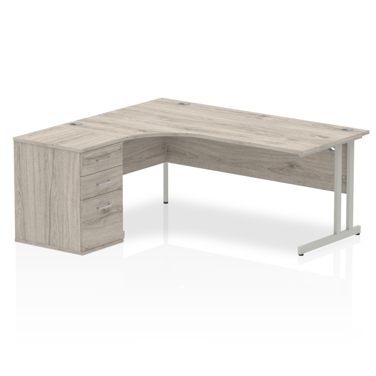 Dynamic Impulse Left Hand Desk Rectangular Grey Oak 3 Drawers 1 Pedestal 1,800 (W) X 1,630 (D) X 730 (H) Mm Mfc (Melamine Faced Chipboard)