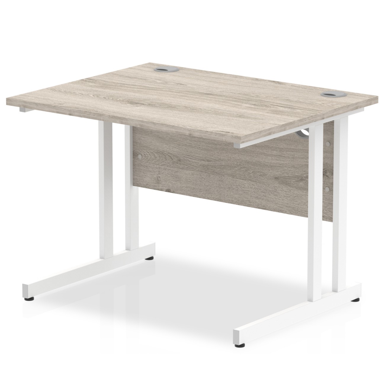 1000 x 800mm Straight Desk Grey Oak Top White Cantilever Leg - Image 3