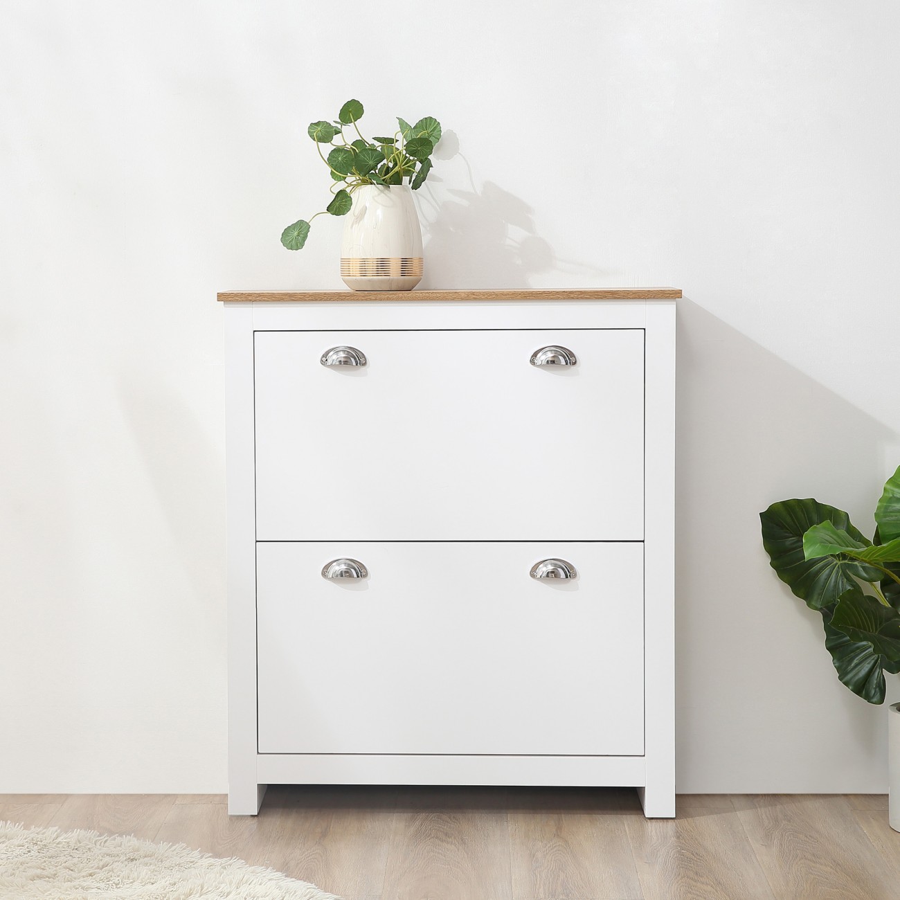 HOMCOM 2 Drawer Narrow Shoe Cabinet - White - Flip Doors - MDF - 79W x 23D x 90.5H cm - Image 7