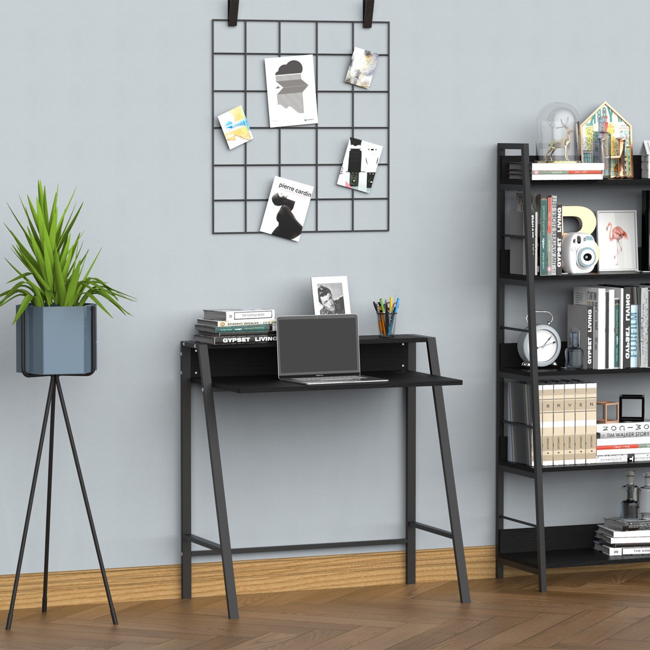 Rackhams Black Writing Desk Computer Table Home Office Pc Laptop Workstation Storage Shelf 84L X 45W Cm - Image 8