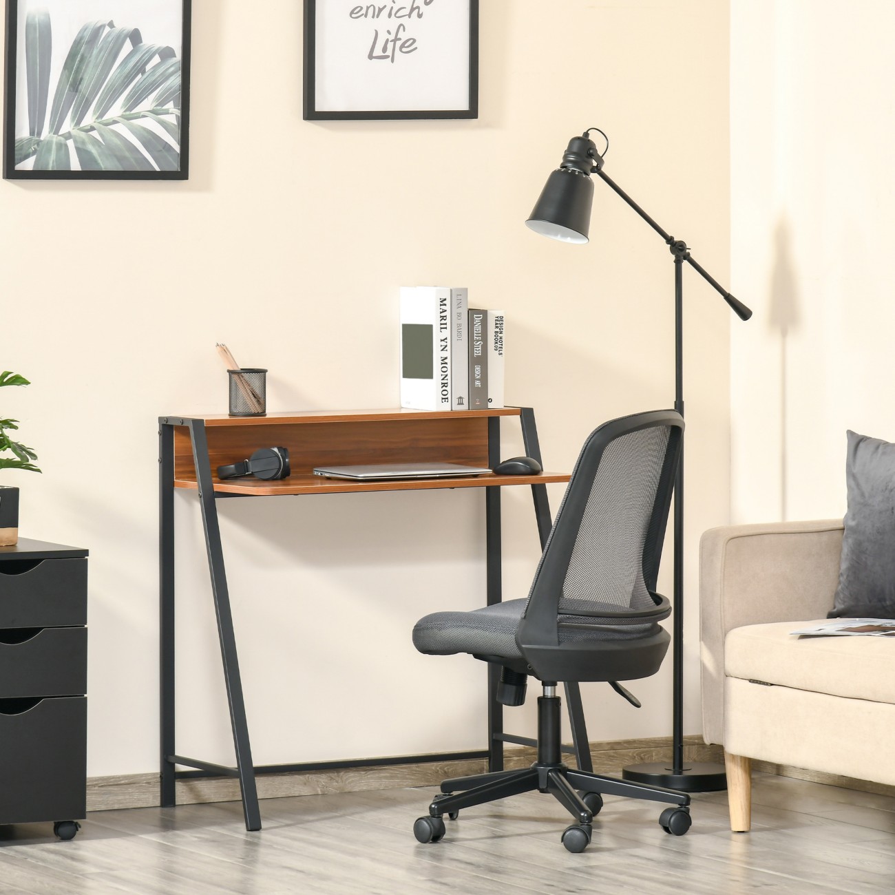 B&Q - 2-Tier Storage Computer Workstation With ShelfMetal Frame Walnut - Image 7