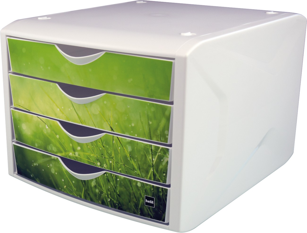 helit Schubladenbox mit 4 Schubladen Weiß, Grün 26,2 cm