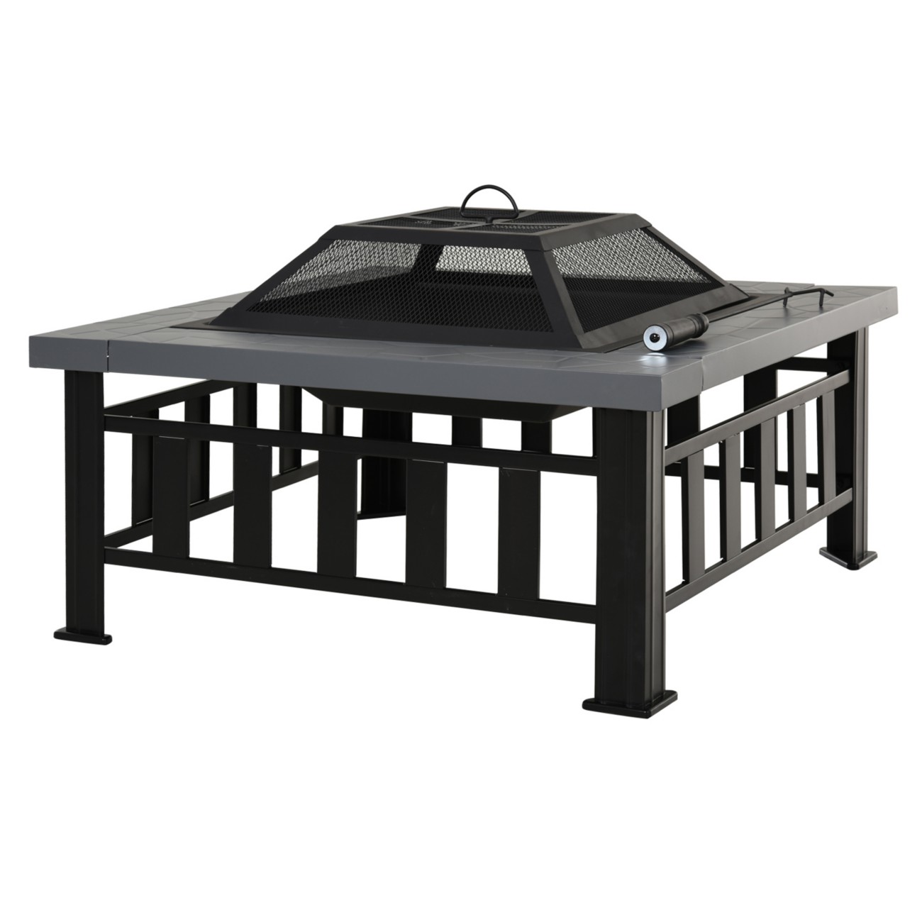 Outsunny Fire Pit With Rain Cover Black