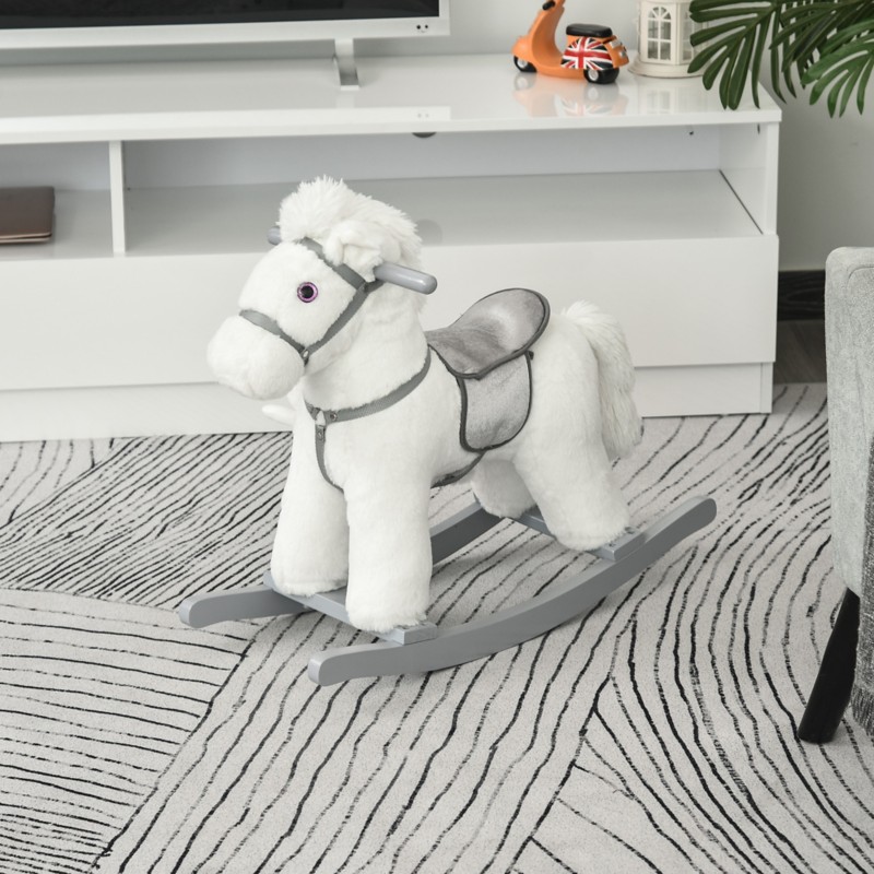 HOMCOM Kids Plush Ride-On Rocking Horse with Plush Toy Animal Sounds White