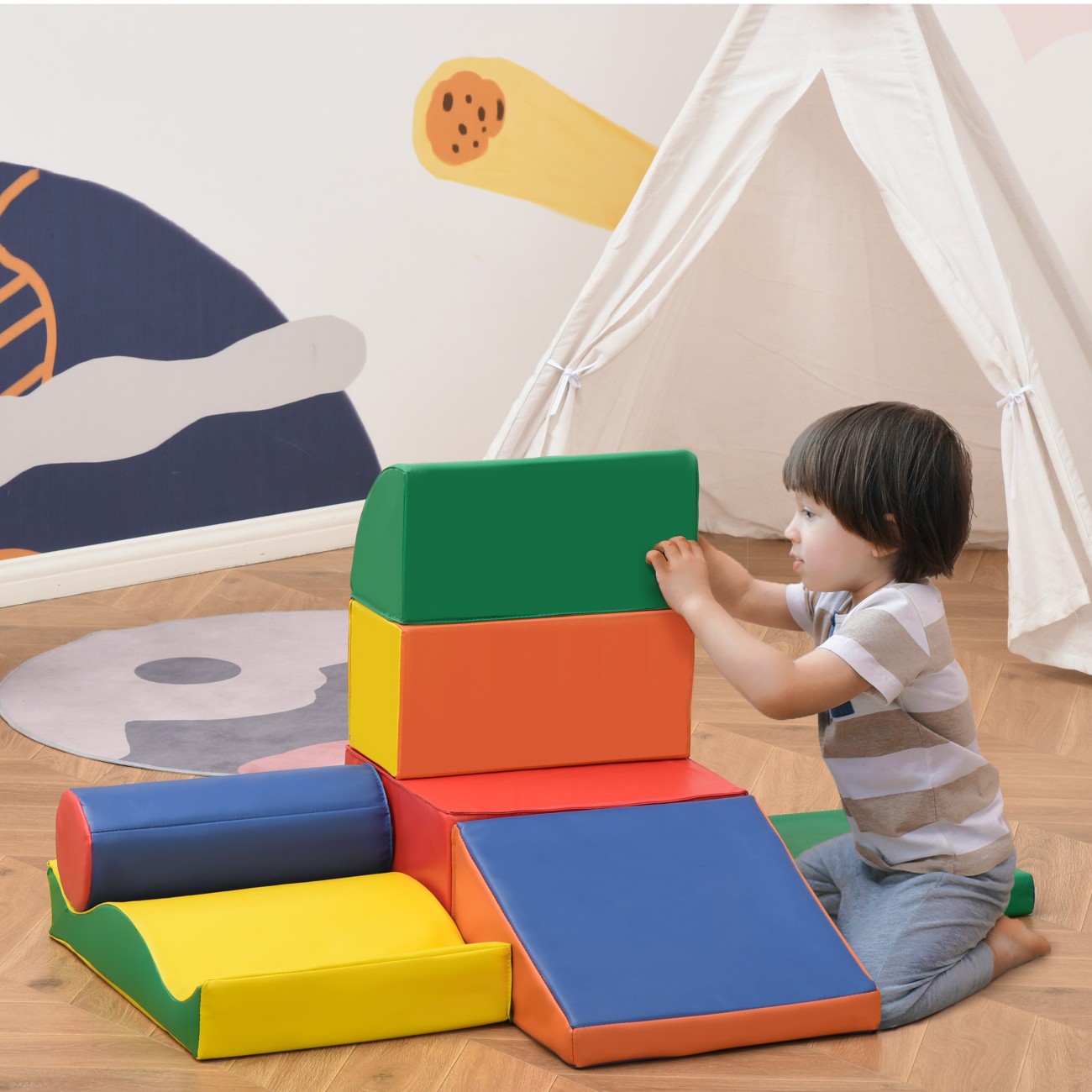 Homcom 7 Piece Soft Play Blocks Toy Foam Building And Stacking Blocks