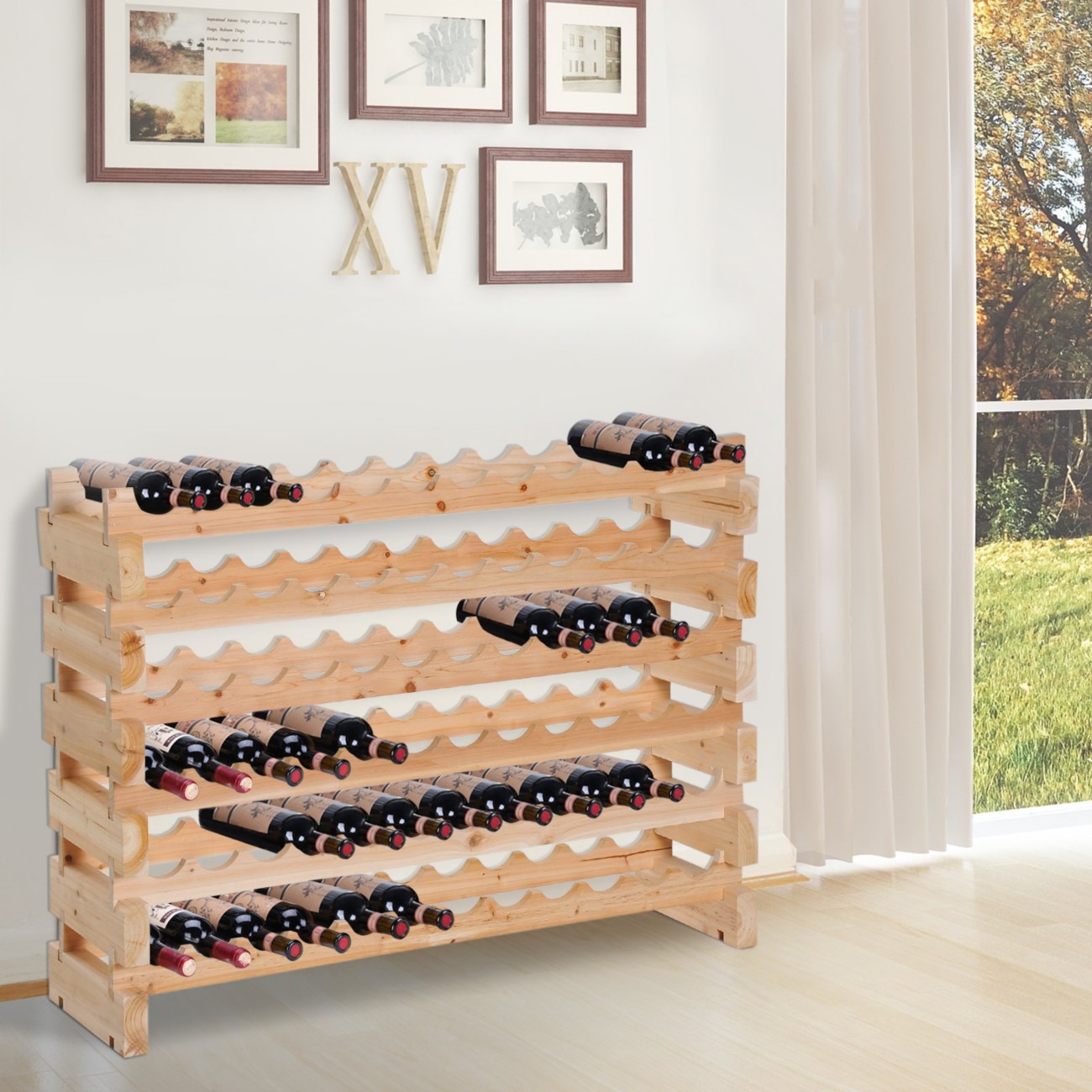 Homcom Wine Holder Wood Natural Pine