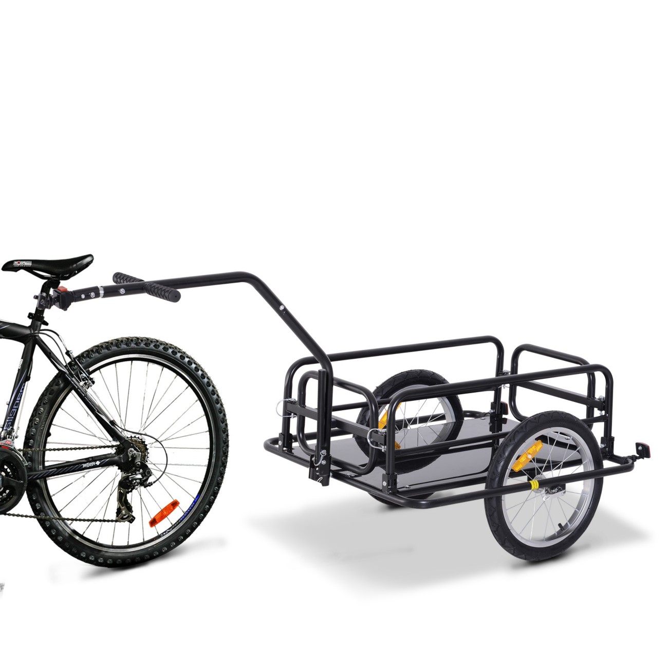 Homcom Black Bike Cargo Trailer Bicycle Cargo Storage Cart W/ Hitch Cycling Camping Luggage Storage Carrier Transport Steel - Image 2
