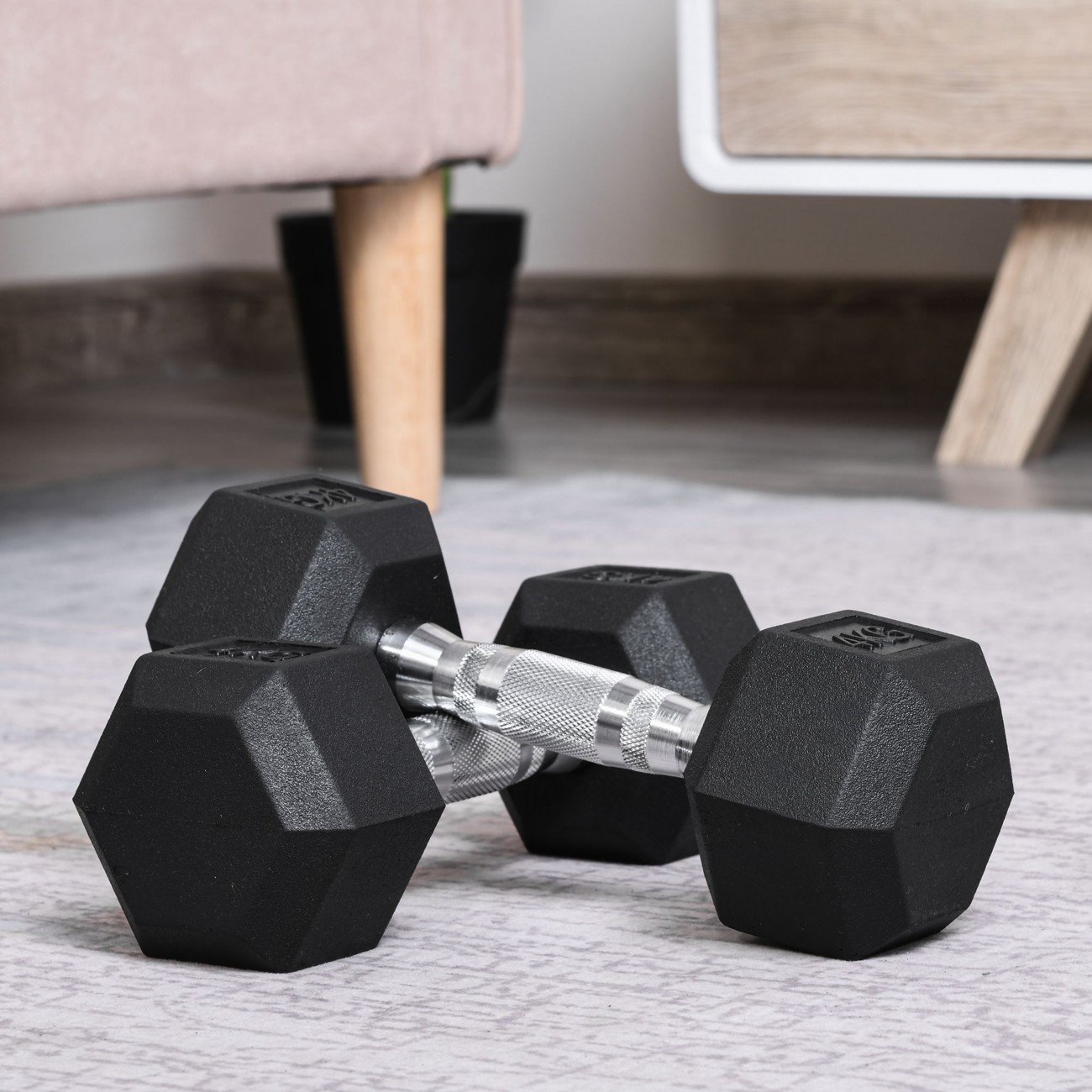 Homcom Set Of 2 Rubber Dumbbell Weights 4Kg